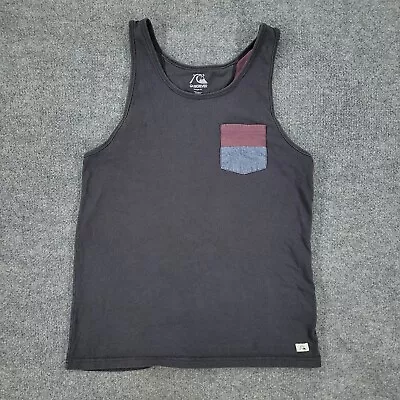 Quiksilver Tank Top Shirt Men's Medium Black Logo Modern Fit Pocket Sleeveless • $6.99