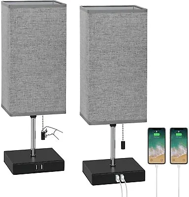 $39.99 • Buy Set Of 2 Modern USB Table Lamps Beside Nightstand Lamps W/Dual Charging Ports