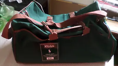 $55 • Buy Vintage Ralph Lauren Polo Green Canvas/Brown Leather Polo Classic Duffle BNWT