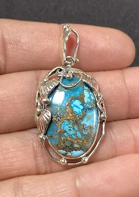 Vintage Navajo Sterling Silver .925 Native American Beautiful Turquoise Pendant • $85