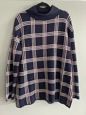 Barbour Tartan Design Tunic Top Jumper Womens Zip Detail Navy Size 14 • £9.99