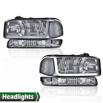 Smoke/Chrome LED DRL Headlights+Bumper Lamps Fit For 99-07 GMC Sierra/Yukon  • $85.90