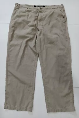 Marc Anthony Mens 40x30 Pants Linen Blend Flat Front Beige Khaki Business Casual • $14.95