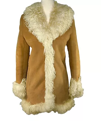 Penny Lane Coat 1970’s Sheepskin Shearling Mongolian Fur Trim Sz 8 France *READ* • $325