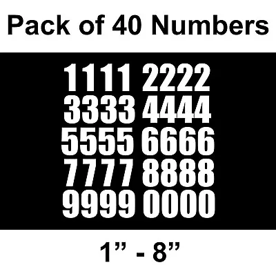 Set Of 40 Numbers 0-9 Vinyl Sticker Decals Helmet Locker Digits Impact • $4.99