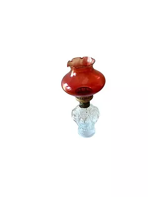 Vintage Glass Oil  Lamp Red Cranberry  Shade Clear Base 11  Tall • $39.99