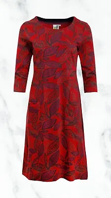 £16.99 • Buy Ex Weird Fish Women's Starshine Organic Cotton Printed Jersey Dress In Rich Red