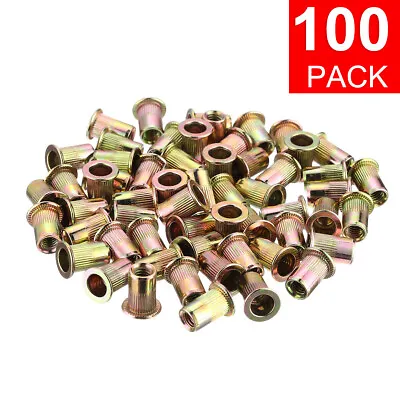 100Pcs M6x1x15mm Metric Carbon Steel Rivet Nut Flat Head Threaded Insert Nutsert • $11.59