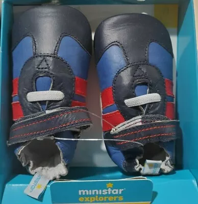 Ministar Genuine Natural Leather Baby Infant Shoes Blue/Red Size M (6 To 12 M) • $19.99