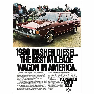 $6.50 • Buy 1980 Volkswagen Dasher Diesel: Best Mileage Wagon Vintage Print Ad