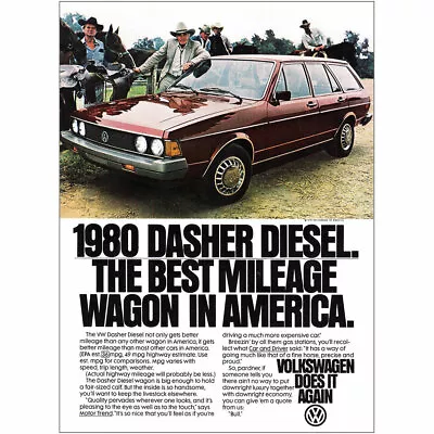 1980 Volkswagen Dasher Diesel: Best Mileage Wagon Vintage Print Ad • $6.50