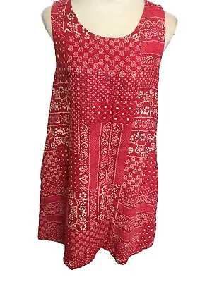$24.95 • Buy Rachel Zoe Size L  Shift Dress 100% Linen Red Floral Boho Sleeveless Pockets