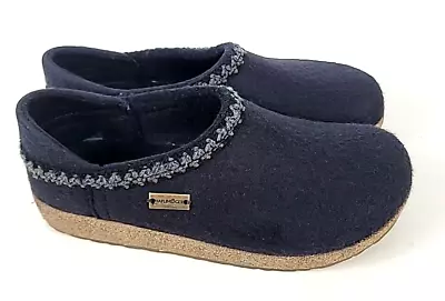 Haflinger Womens Black Grizzly Heeled Wool Zig Zag Clogs Slippers Sz 38 /US 7 • $54.99