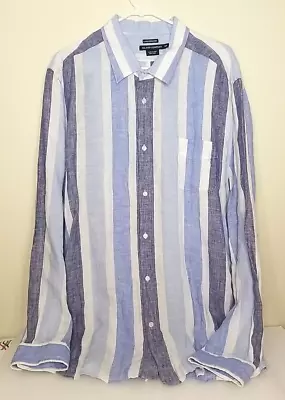 Island Company Shirt Men's Blue White Size XXL Classic Striped 100% Linen   T8 • $16.99