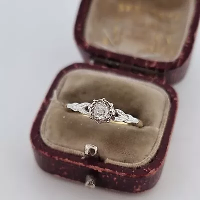 £465 • Buy Antique 18ct Yellow Gold Platinum Old Cut 0.35ct Diamond Solitaire Ring 18k 750 