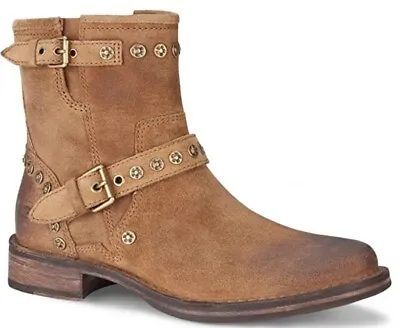 UGG Australia Fabrizia Chestnut Distressed Suede Ankle Moto Bike Boots Women 10 • $89.79