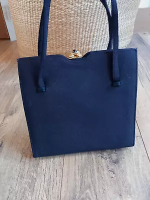 Vintage Black Art Deco Styled Waldy Bag Crosgrain Silk Structured Purse • £39.99