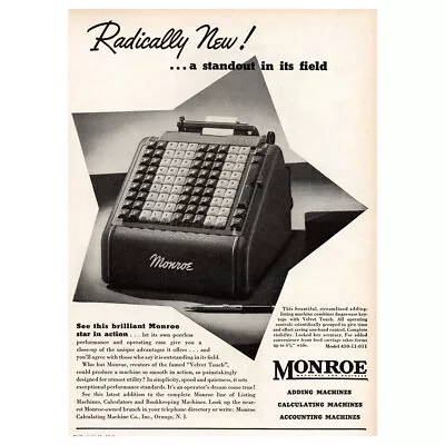 1948 Monroe Adding Machine: Radically New Standout Vintage Print Ad • $6.75