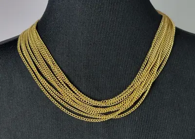 JAPAN Signed Gold Tone Multi-Strand Chain Necklace Hidden Clasp 18  • $15