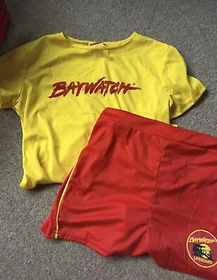 Women’s Baywatch Fancy Dress Costume & Visor Size M 90s 1990s Lifeguard • £19.99