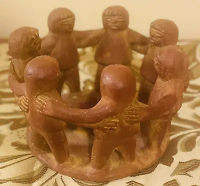 Primitive Circle Of 7 Friends Aztec Mayan Dancers Warriors Candle Holder Clay • $43.20