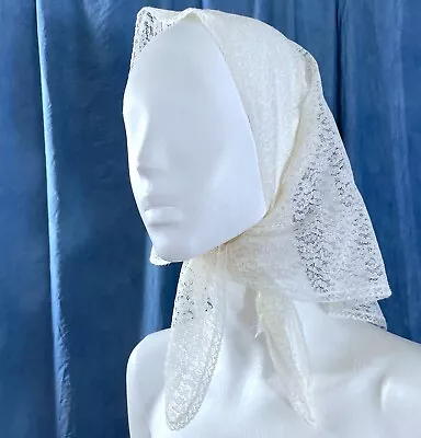 Vintage White Veil Bridal Communion 1960s Lace Handmade Church Mantilla • £24.49