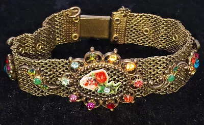 Michal Negrin Bracelet Multicolor Mesh Crystals Flowers Rhinestones Victorian • $135.15