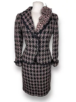 Moschino Tweed Geometric Print Asymmetrical Suit Jacket Skirt Size 8 • $1225