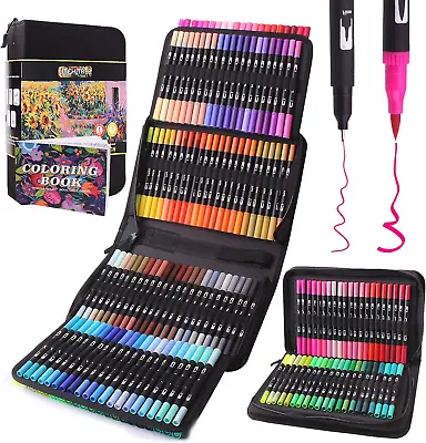 Bonala 132 Colouring Pens Dual Fineliner Brush Tip Pens Art Markers For Adult • £39.24