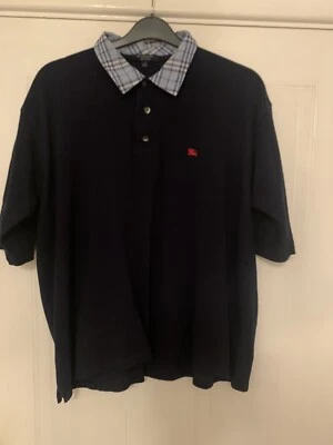 £10 • Buy Rare Burberry Vintage Polo Shirt Large Navy Blue  Nova Check