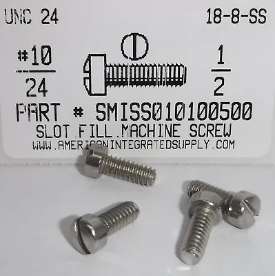 #10-24x1/2 Fillister Head Slotted Machine Screws 18-8 Stainless Steel (25) • $11.75