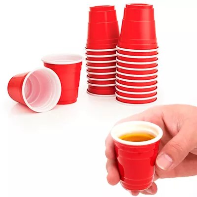 40 Red Cups Plastic Shot Glasses Mini Disposable Barware  2 Fl Oz Party Favor • $6.97