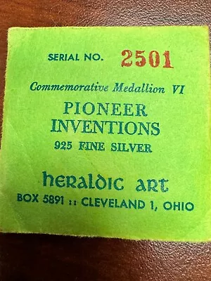 1960 Heraldic Art CO. / Pioneer Inventions .925 Silver Medal Original Env. • $1.29