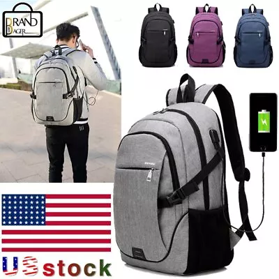 $21.11 • Buy Mens Laptop Backpack With USB Charging Port Travel Shoulder Notebook School Bag