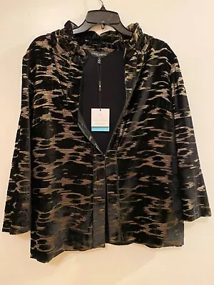 Ming Wang Heritage Fit Velvet Black/Metallic Gold Ruffled Collar Jacket Size L • $94.99
