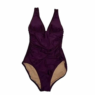 J. Crew Ruched V Neck One Piece Size 6 Full Bottom Swim Suit Iris Purple B6819 • $34