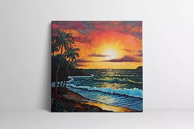 Hawaii Painting Oil Pastel Themed Beach Painting Kauai Maui Honolulu Beach Art • $74