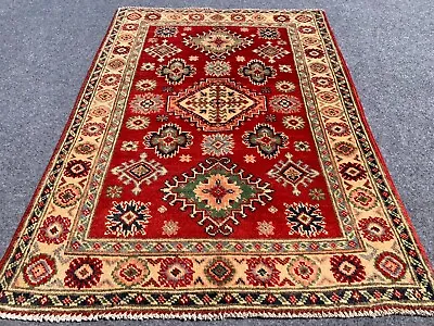 Authentic Hand Knotted Afghan Kazak Wool Area Rug 3.7 X 2.7 Ft (2082 HM) • £80.36