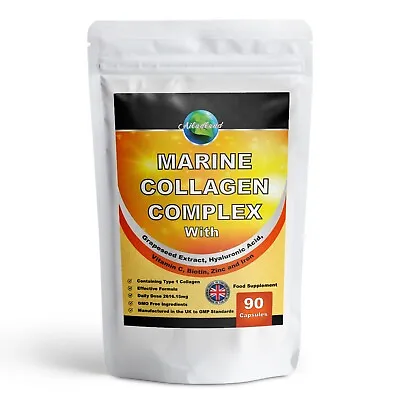Marine Collagen Complex 90 Tablets 2616mg + Hyaluronic Acid Vitamin C Capsules • £11.90