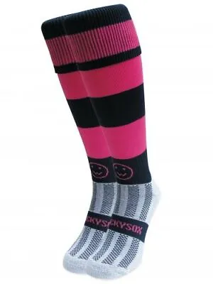WackySox Navy Blue And Pink Hoop Knee Length Sport Socks • £9.95