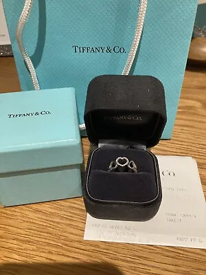 £1200 • Buy Tiffany & Co 18ct White Gold Diamond Open Heart Ring Size J / 5