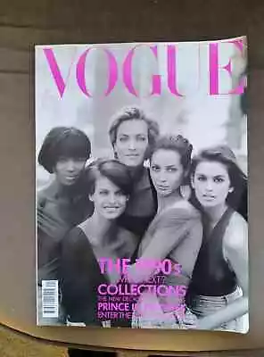 VOGUE Magazine Naomi Campbell January 1990 Supermodel Vintage British Fashion • $62.17