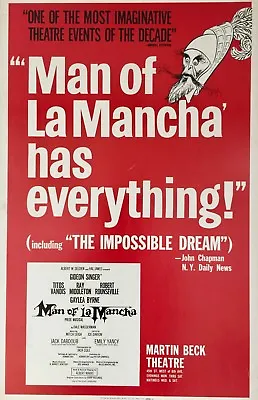 Man Of La Mancha Broadway Window Card Poster 22  X 14  Gordon Singer  • $79