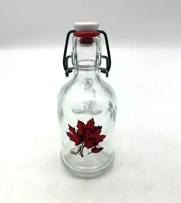 Vintage Syrup Bottle Flip Op Handle With Stopper Red Maple Leaf Glass Dispenser • $12.95