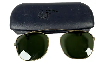 Vintage American Optical Gold Tone Clip On Sunglasses W/ Case • $14.99