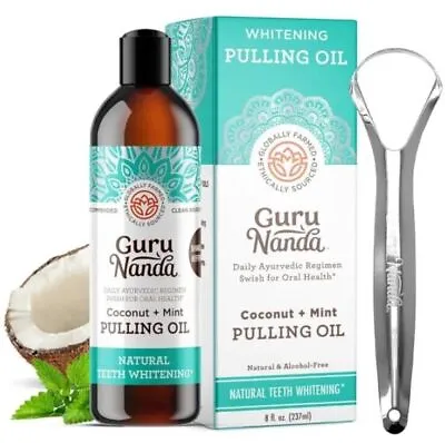 GuruNanda Oil Pulling Mouthwash With Coconut & Peppermint Oils & Tongue Scraper • £10.99