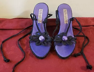 $25 • Buy Vintage Paloma Barcelo Black Espadrille Platform Wedge Sandals Size 9