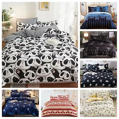 Cartoon Pandas Print Soft Quit Duvet Cover Bedding Set Single Double King Size • £19.89