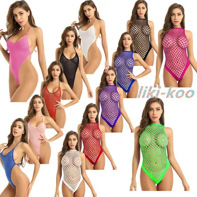 Sexy Women Fishnet Lingerie Babydoll Bodysuit Bodystocking Halter Neck Nightwear • £5.51