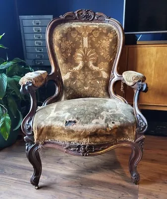 Antique Early Victorian Walnut Library Chair For Restoration / Repair  • £40